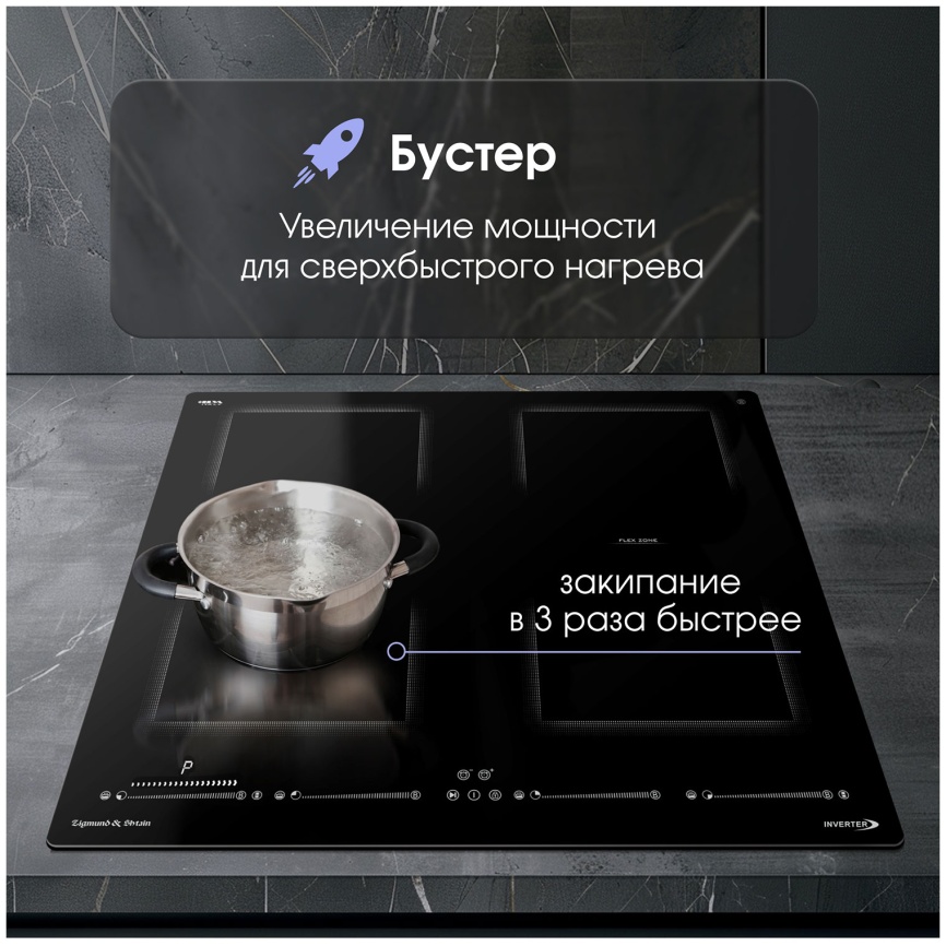 Электрическая варочная панель Zigmund & Shtain CI 69.6 B 59 см, 4 конфорки стеклокерамика, черный фото 3