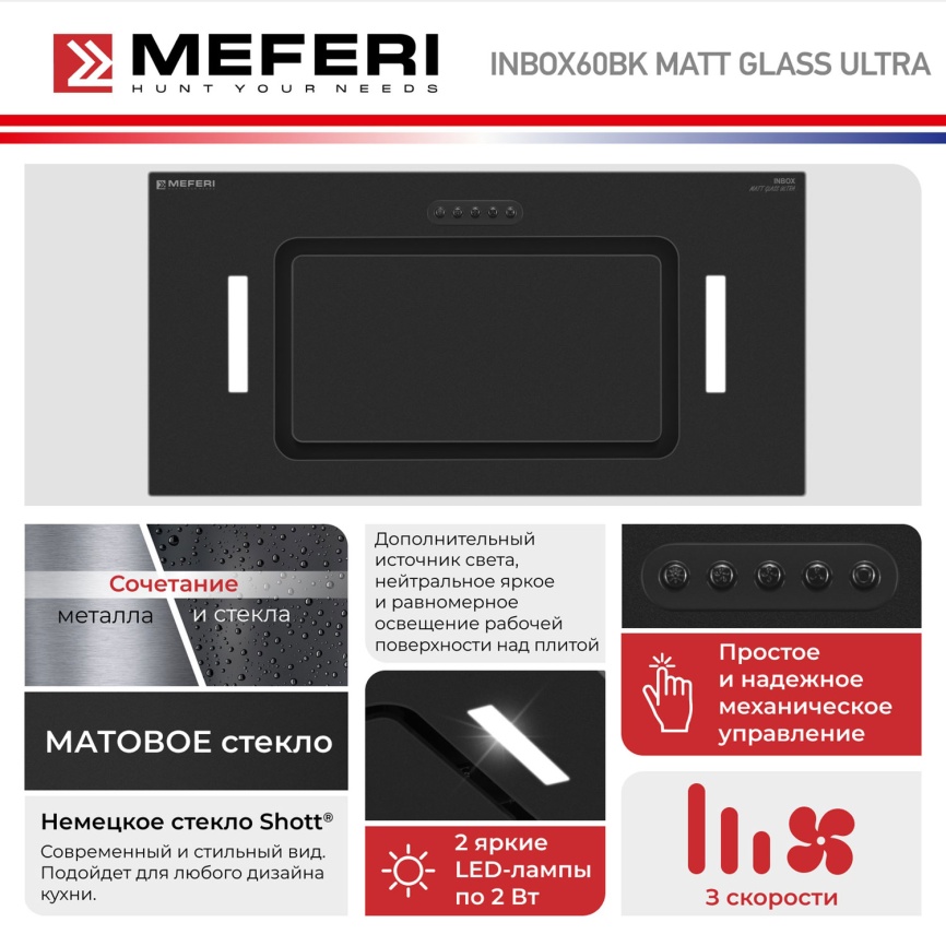 Вытяжка Meferi INBOX60BK MATT GLASS ULTRA фото 13