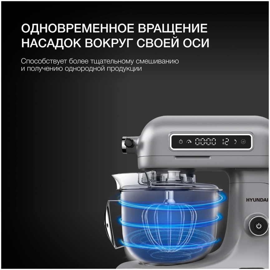 Миксер планетарный Hyundai HYM-S8551 (1600 Вт, серебристый) фото 5