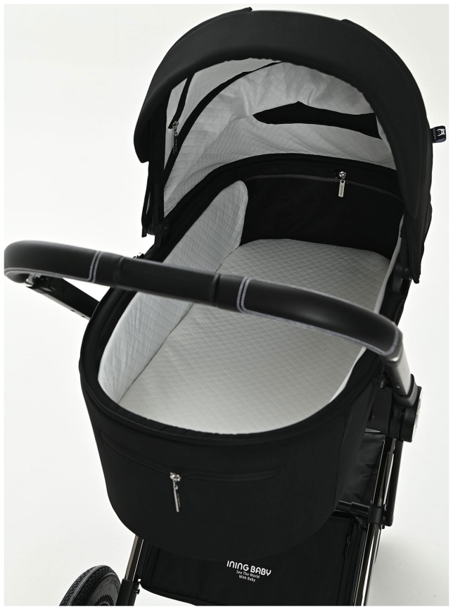 Коляска 2 в 1 Ining Baby Коляска 2 в 1 Ining Baby KR350 black,  люлька, прогулочный блок фото 16