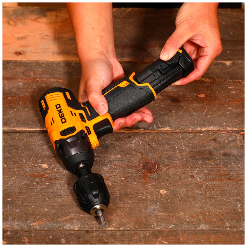 Винтоверт аккумуляторный ударный  Deko DKIS12-Li, с быстрозажимным патроном, 12В, 2*1.5 Ач, в кейсе, желто-черный фото 6