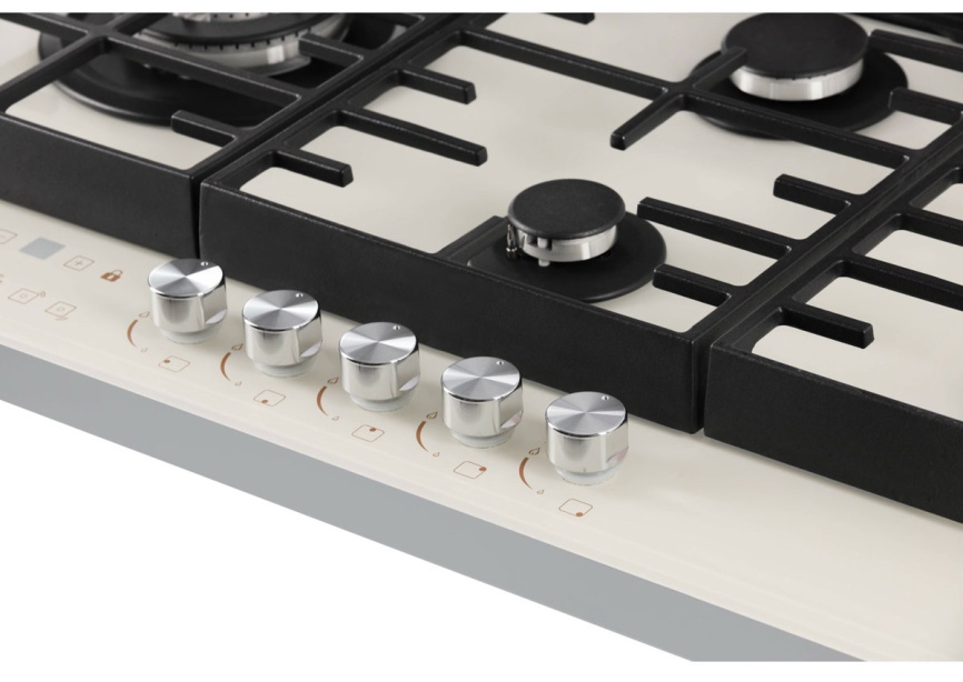 Газовая варочная панель Hiberg VM 9155 Y 87 см, 5 конфорок электроподжиг газконтроль, бежевый фото 8