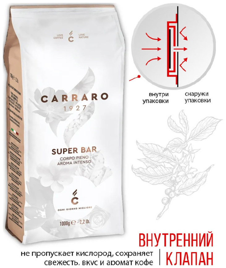 Кофе зерновой Carraro Super Bar 1 кг фото 2