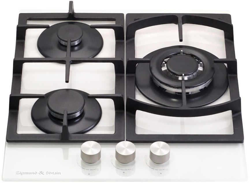 Газовая варочная панель Zigmund & Shtain M 26.4 W 46 см, 3 конфорки электроподжиг газконтроль, белый фото 2