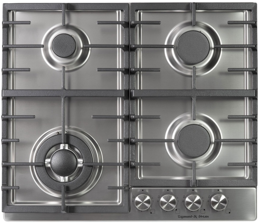 Газовая варочная панель Zigmund & Shtain G 20.6 S 20 см, 4 конфорки электроподжиг газконтроль, серебристый фото 1