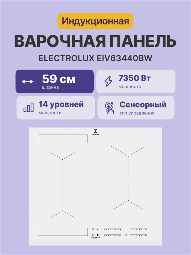 Встраиваемые индукционные панели ELECTROLUX Electrolux EIV63440BW фото 2