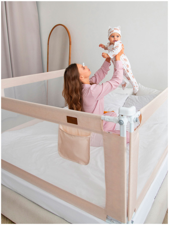 Барьер защитный для кровати Amarobaby Linear, бежевый, 160 см фото 2