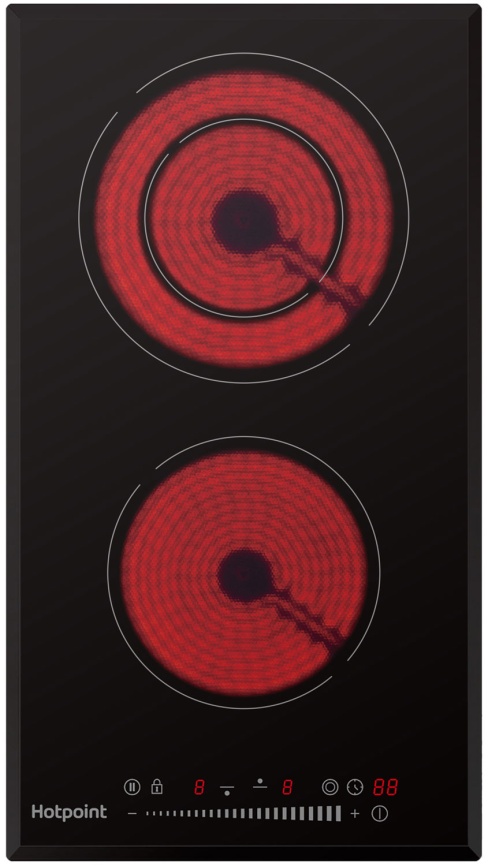 Электрическая варочная панель Hotpoint HR 3O4 BAS 28 см, 2 конфорки стеклокерамика, черный фото 1