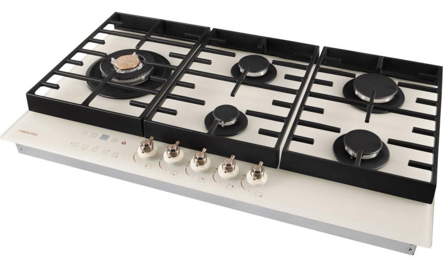 Газовая варочная панель Hiberg VM 9155 Y 87 см, 5 конфорок электроподжиг газконтроль, бежевый фото 5