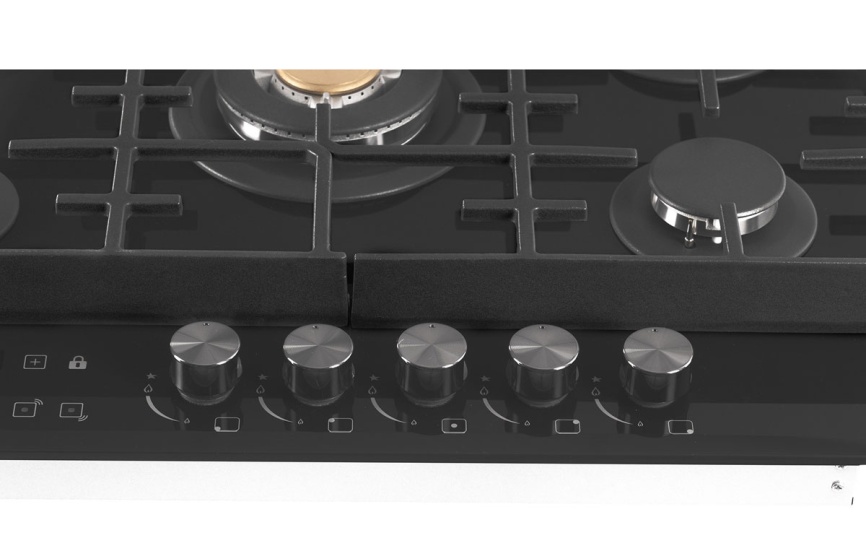 Газовая варочная панель Hiberg VM 7155 B 68 см, 5 конфорок электроподжиг газконтроль, черный фото 8