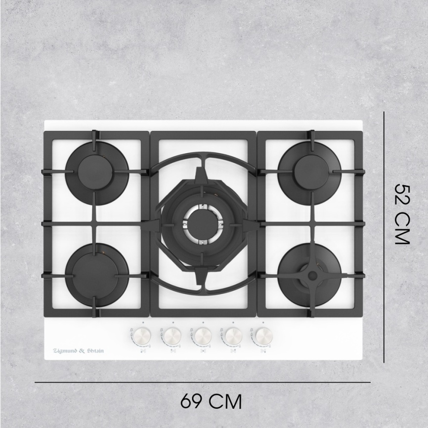Газовая варочная панель Zigmund & Shtain M 26.7 W 69 см, 5 конфорок электроподжиг газконтроль, белый фото 11