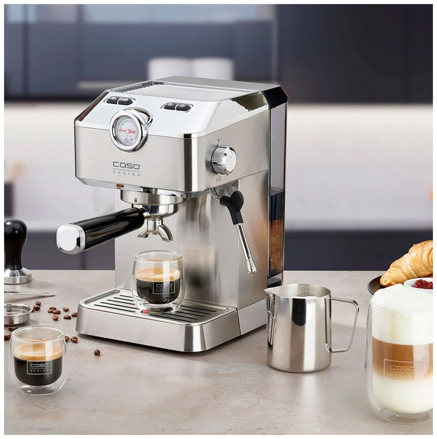 Кофеварка Caso Espresso Gourmet, манометр, 19 бар, нержавеющая сталь фото 10