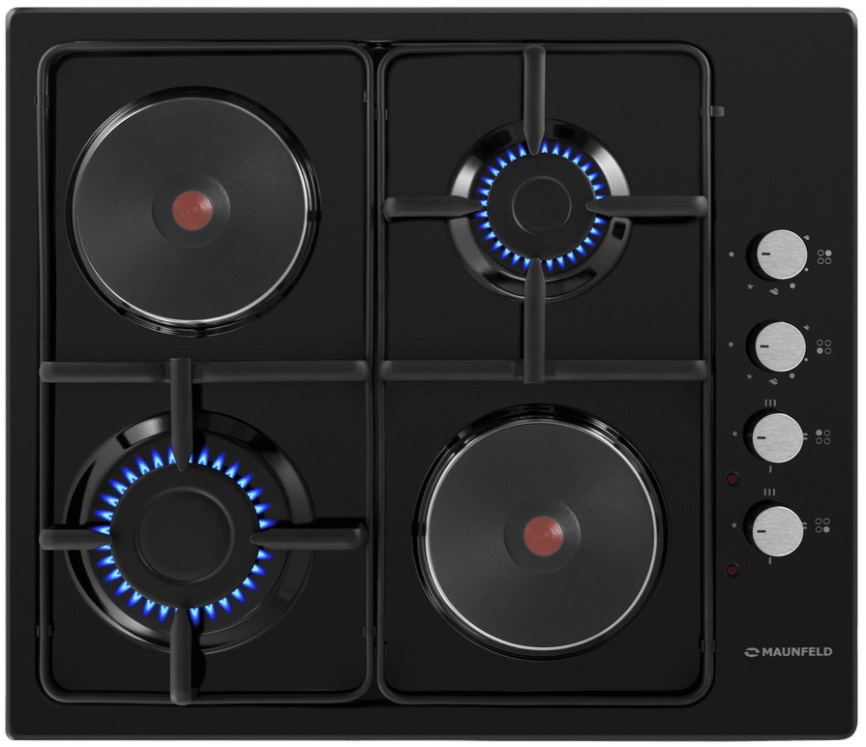 Комбинированная варочная панель Maunfeld EEHE.64.5EB/KG 59 см, 4 конфорки, черный фото 1