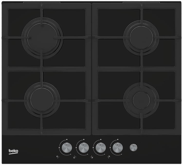 Газовая варочная панель Beko HILG 64235 S 59 см, 4 конфорки электроподжиг газконтроль, черный фото 1