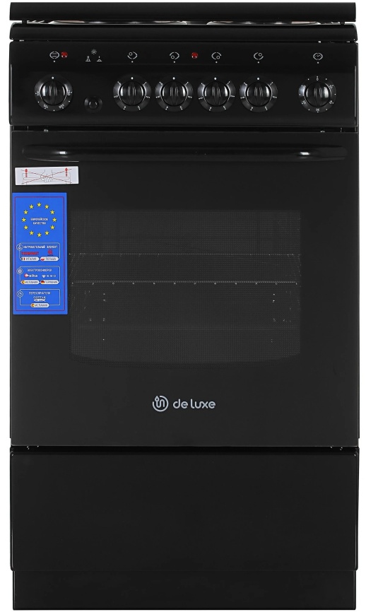 Электроплита De luxe 506004.03 экр-001 50 см, 54 л, 4 конфорки, черный фото 1