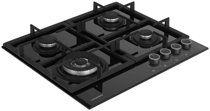 Газовая варочная панель Grundig GIGL 6234250 58 см, 4 конфорки закаленное стекло электроподжиг газконтроль, черный фото 2