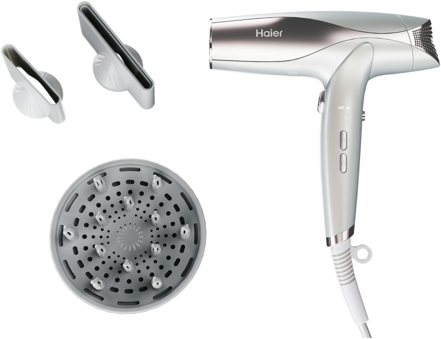 Фен Haier HHD-602 с диффузором, 1600 Вт, 3 насадки, 3 режима, белый фото 4
