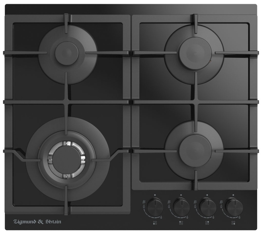 Газовая варочная панель Zigmund & Shtain M 26.6 B 58 см, 4 конфорки электроподжиг газконтроль, черный фото 1