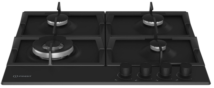 Газовая варочная панель Indesit THPM 642 WS/BL/I 58 см, 4 конфорки электроподжиг газконтроль, черный фото 3