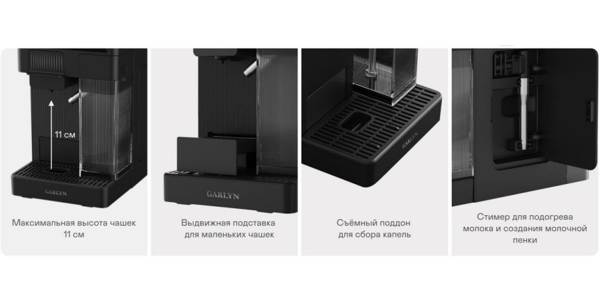 Кофеварка Garlyn Barista Compact, 1350 Вт, давление 20 бар, черный фото 17