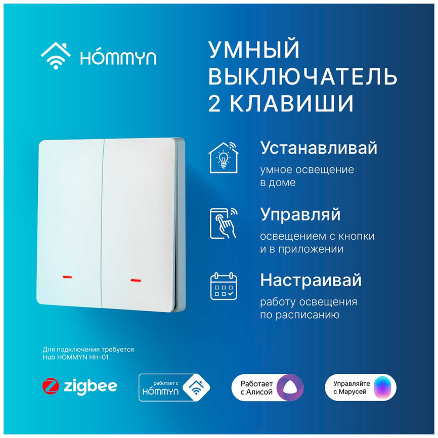 Выключатель  Hommyn настенный, zigbee, 2 клавиши (без нейтрали) SWZBNN02W фото 8