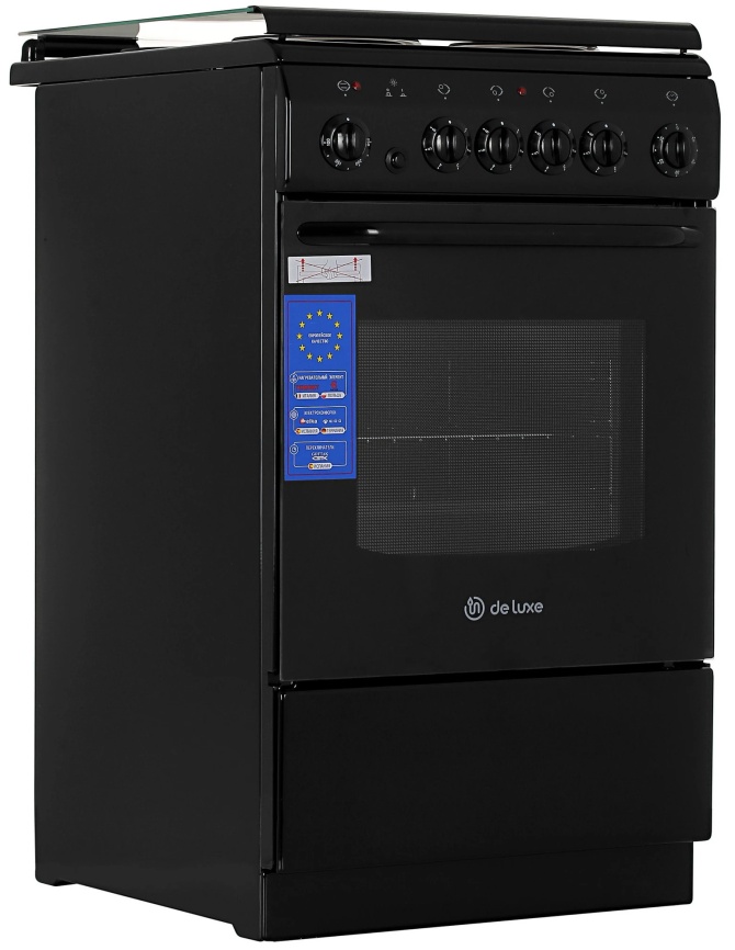 Электроплита De luxe 506004.03 экр-001 50 см, 54 л, 4 конфорки, черный фото 2