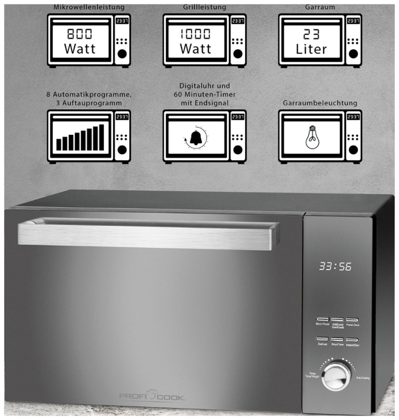 Микроволновая печь - СВЧ Profi Cook PC-MWG 1204 schwarz, дисплей фото 3
