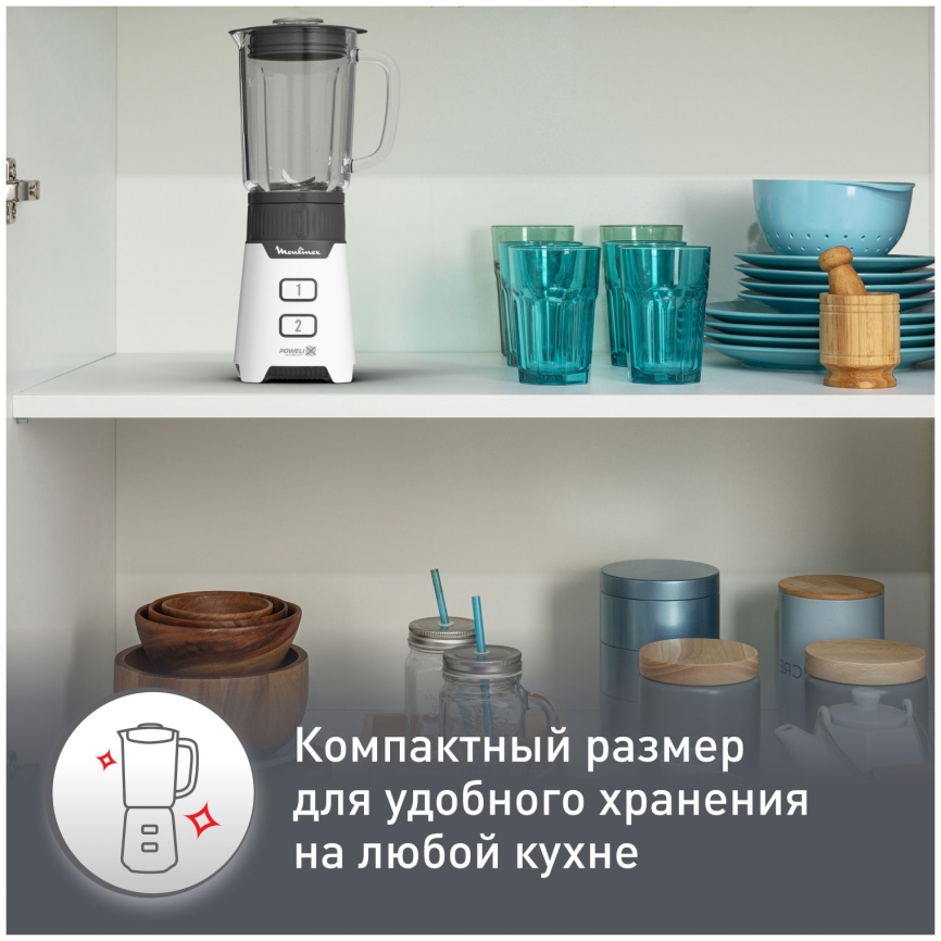 Блендер стационарный Moulinex Minimix Glass LM16L110, белый фото 11