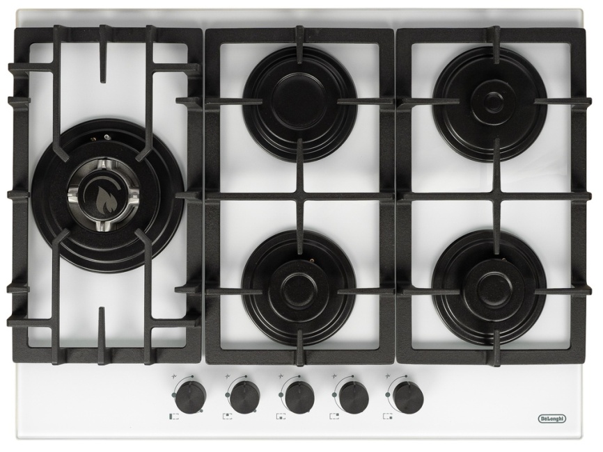 Газовая варочная панель De’Longhi GERMANA 7GW BB 69 см, 5 конфорок электроподжиг газконтроль, белый фото 2