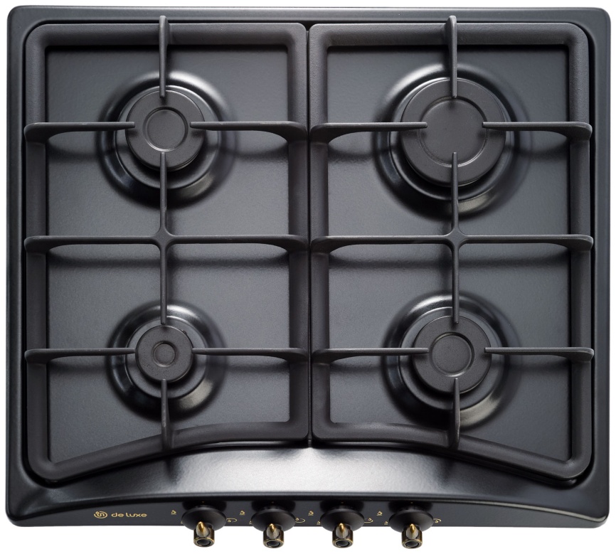 Газовая варочная панель De luxe 5840.00 гмв - 059ЧР 58 см, 4 конфорки электроподжиг, черный матовый фото 1