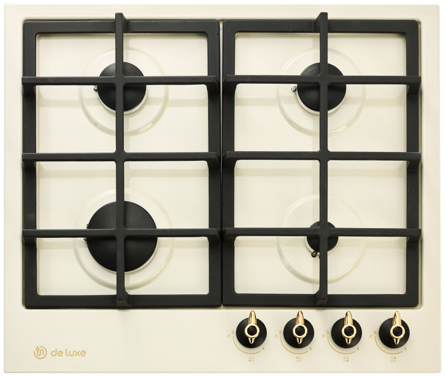 Газовая варочная панель De luxe TG4 750231 F - 078 60 см, 4 конфорки, топленое молоко фото 1