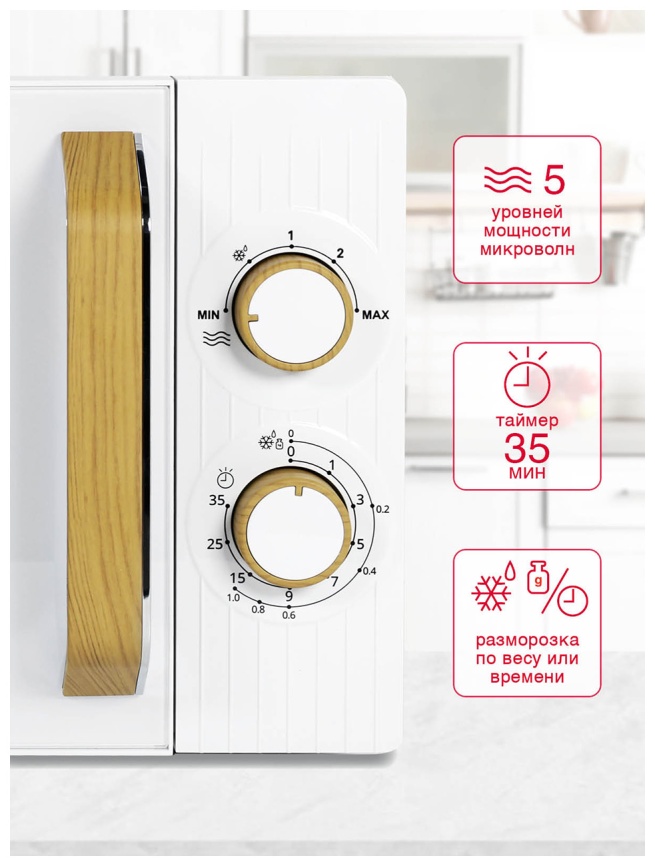Микроволновая печь - СВЧ Oursson MM2070B/WH (белый) фото 7