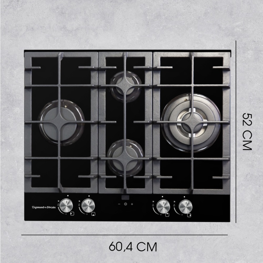 Газовая варочная панель Zigmund & Shtain MN 195.61 B 60 см, 4 конфорки электроподжиг газконтроль, черный фото 9