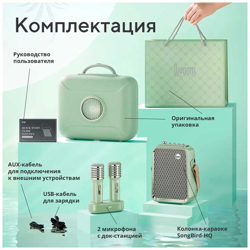 Портативная колонка с двумя микрофонами Divoom SongBird-HQ 2, зеленый фото 9