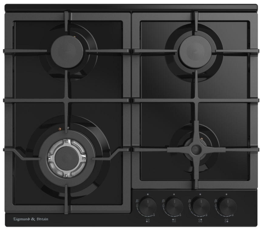 Газовая варочная панель Zigmund & Shtain G 14.6 B 58 см, 4 конфорки электроподжиг газконтроль, черный фото 1