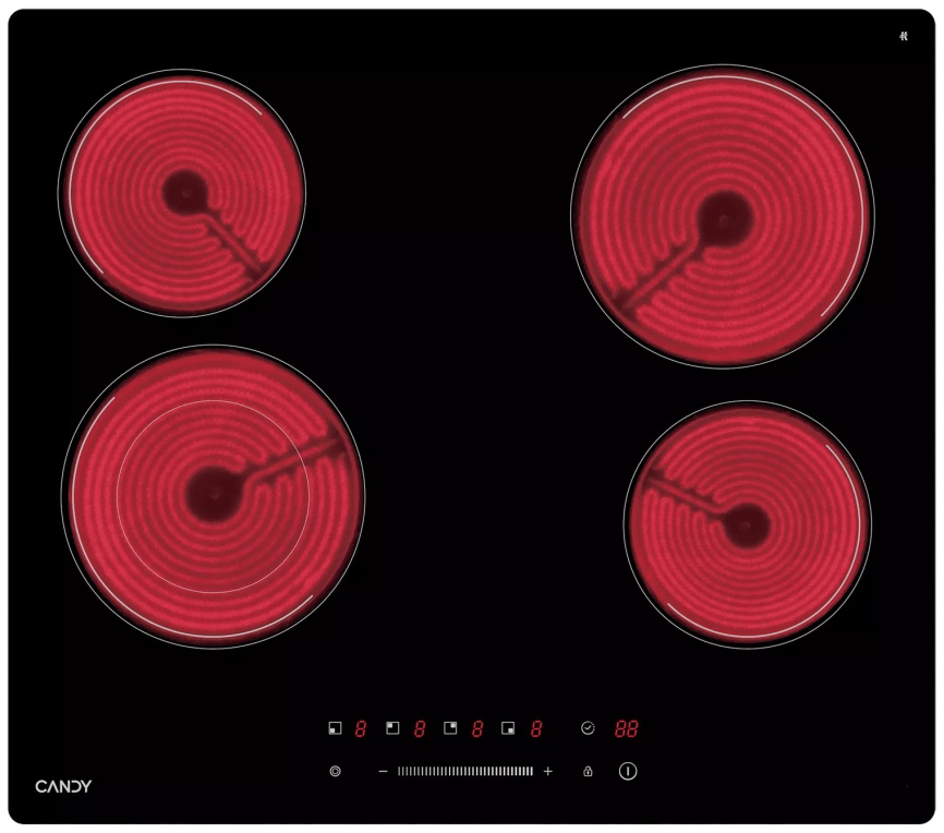 Электрическая варочная панель Candy CHXC64TDB 58 см, 4 конфорки стеклокерамика, черный фото 2