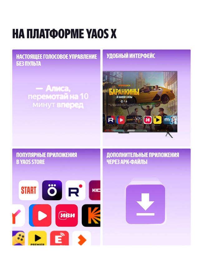 Телевизор Яндекс ТВ Станция Бейсик с Алисой, 55 дюйма, 4K Ultra HD, смарт ТВ, YаOS, черный фото 5