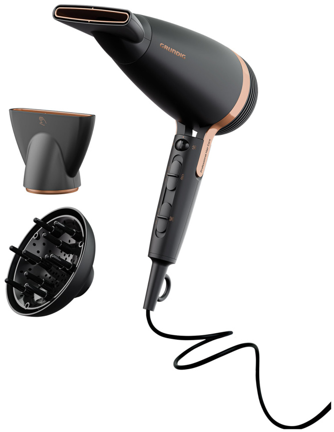 Фен Grundig HD 8080, мощность 2300Вт, ионизация, 3 режима температуры, черный фото 3