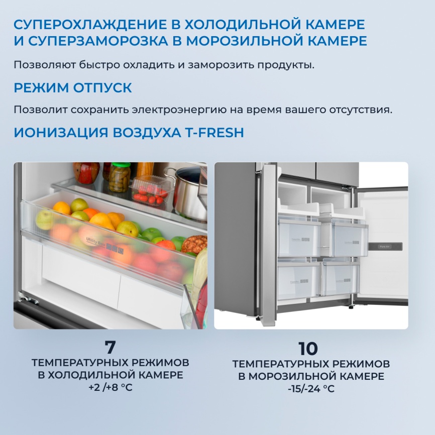 Многокамерный холодильник Zugel ZRCDI456X No frost, серый металлик фото 8