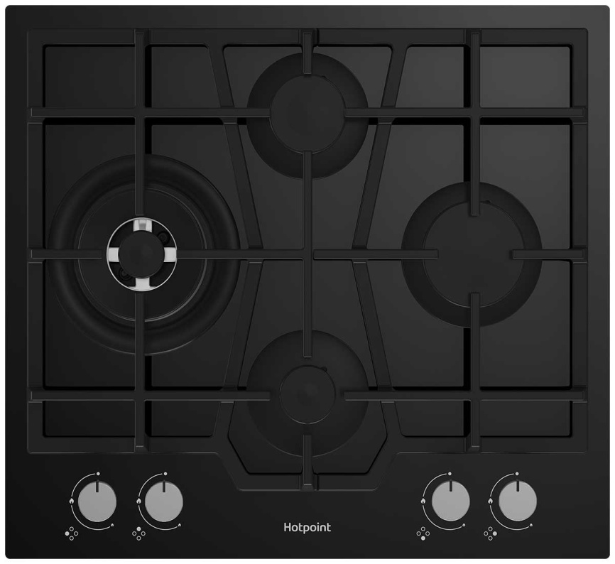 Газовая варочная панель Hotpoint HG 62FD/BK 59 см, 4 конфорки электроподжиг газконтроль, черный фото 1