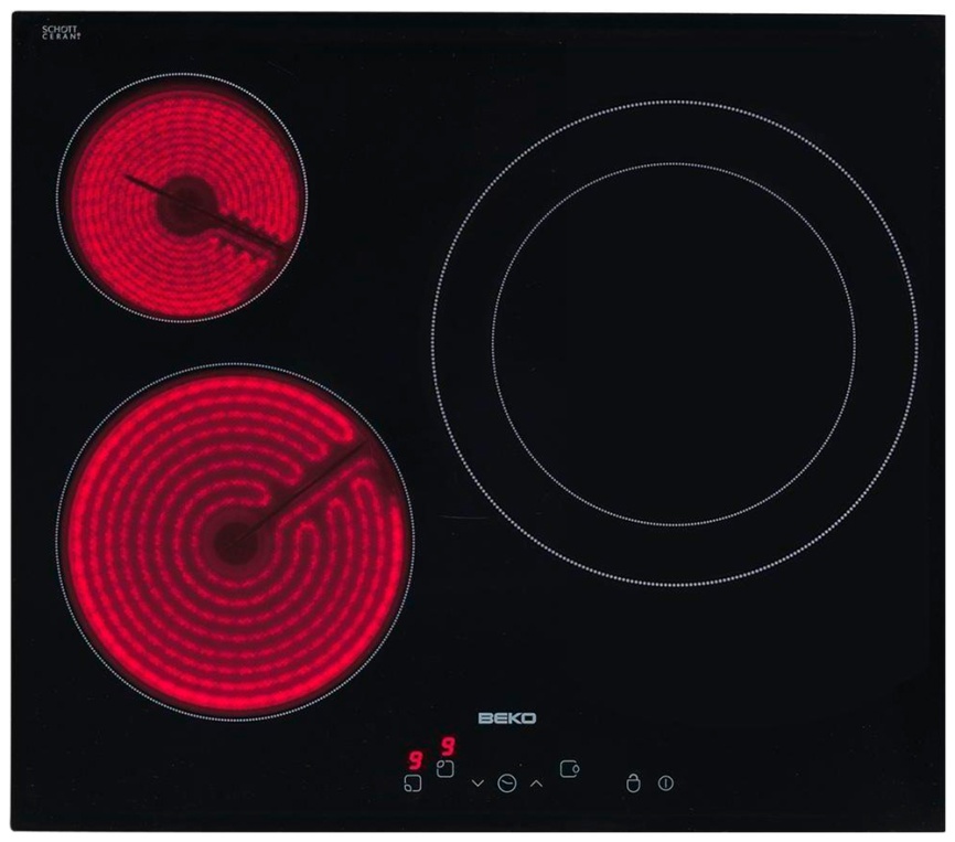 Электрическая варочная панель Beko HIC 63401 T 58 см, 3 конфорки стеклокерамика электроподжиг, черный фото 1