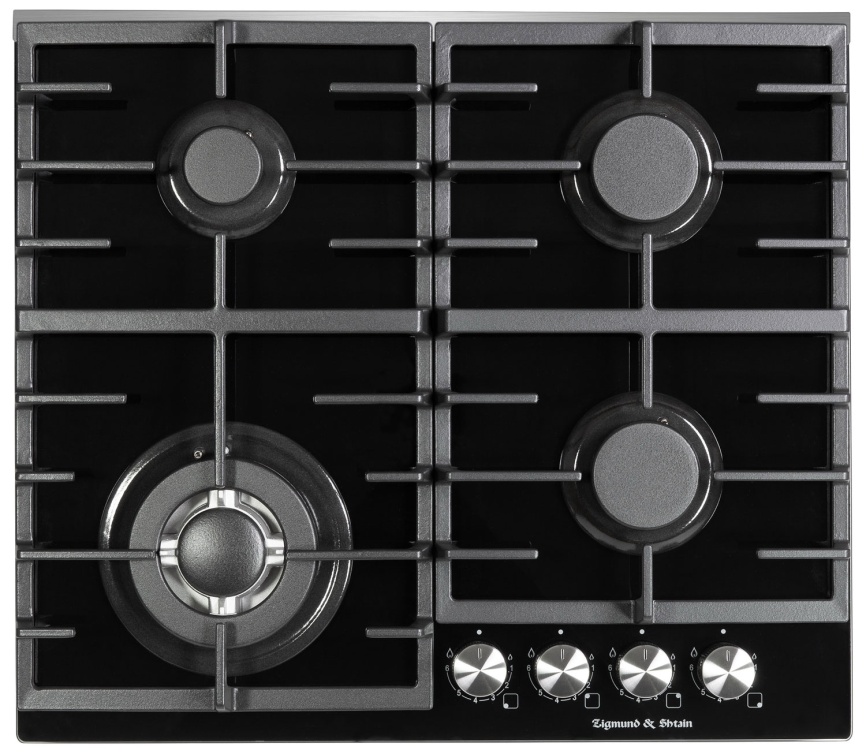Газовая варочная панель Zigmund & Shtain M 28.6 B 28 см, 4 конфорки электроподжиг газконтроль, черный фото 1
