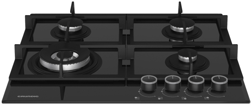 Газовая варочная панель Grundig GIGL 6234250 58 см, 4 конфорки закаленное стекло электроподжиг газконтроль, черный фото 4