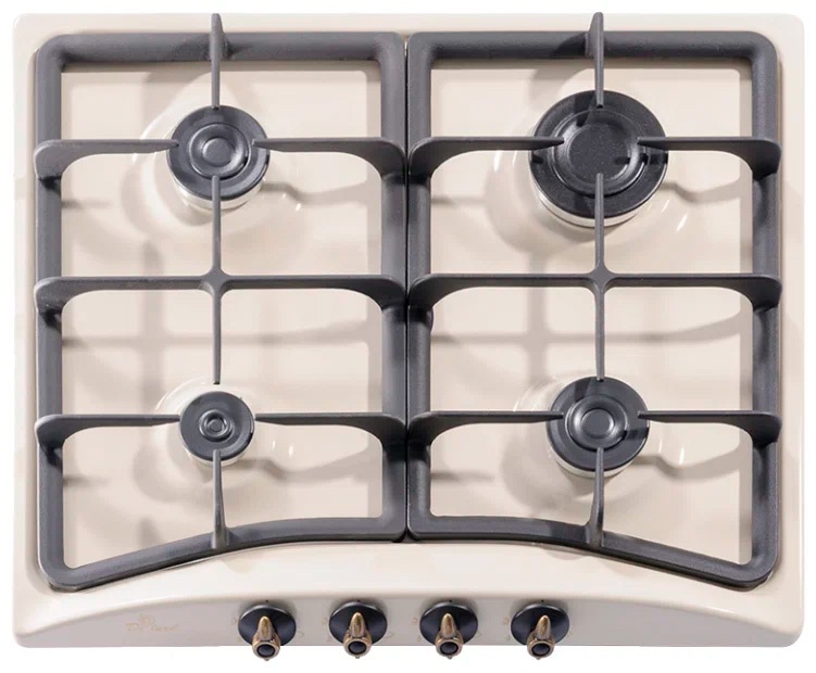 Газовая варочная панель De luxe 5840.00 гмв - 058ЧР 58 см, 4 конфорки электроподжиг газконтроль, топленое молоко фото 1