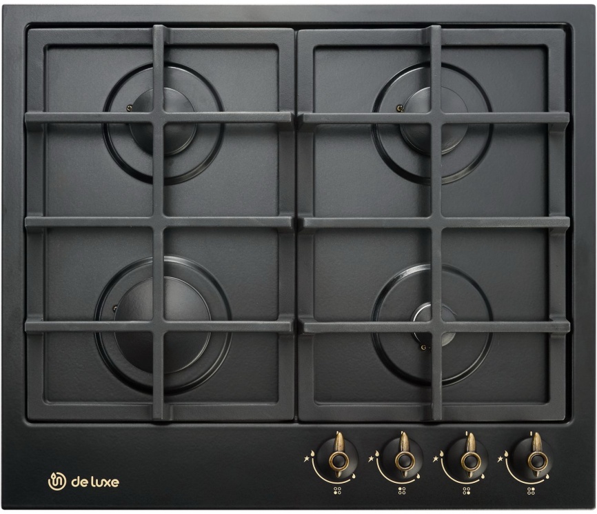 Газовая варочная панель De luxe TG4 750231 F - 079 60 см, 4 конфорки электроподжиг газконтроль, черный матовый фото 1