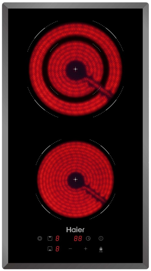 Электрическая варочная панель Haier HHY-C32DVB 28 см, 2 конфорки стеклокерамика электроподжиг, черный фото 1