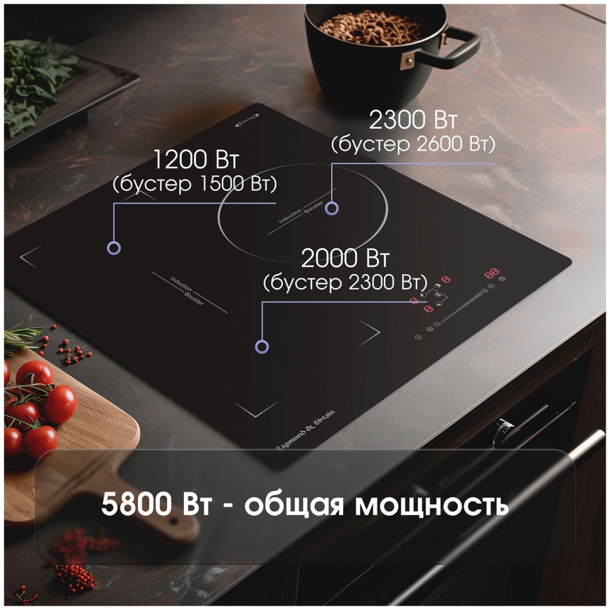 Электрическая варочная панель Zigmund & Shtain CI 49.4 B 45 см, 3 конфорки стеклокерамика, черный фото 3