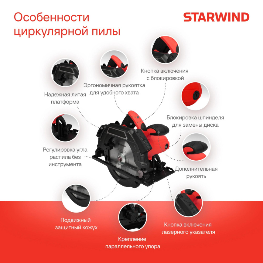 Циркулярная пила (дисковая) STARWIND CS190-1850CL фото 4