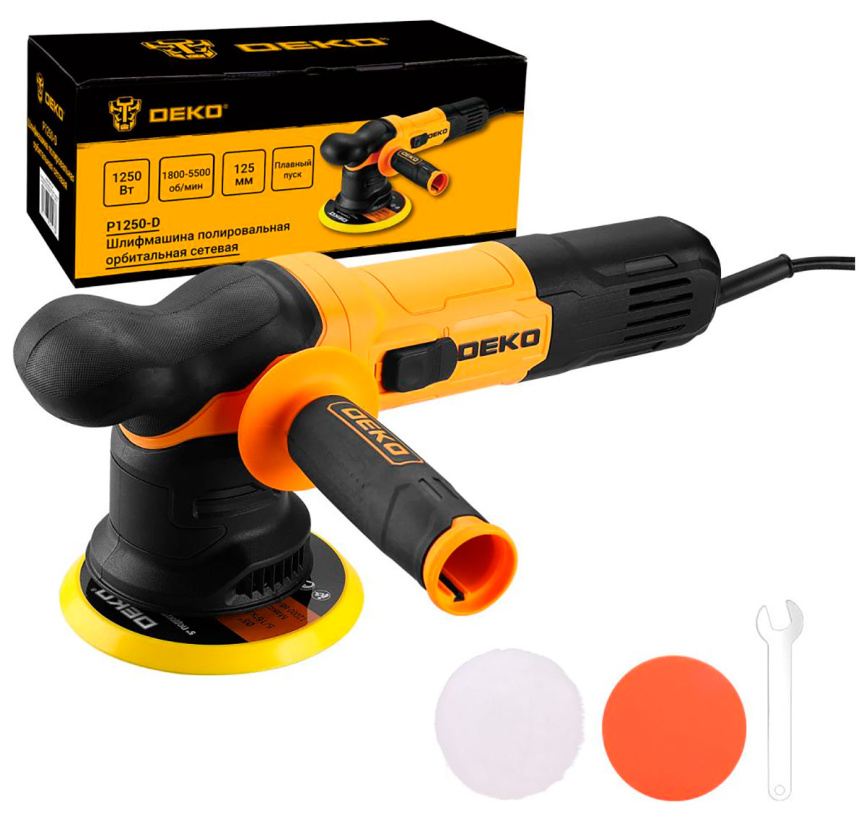Шлифмашина полировальная орбитальная сетевая Deko P1250-D, 125 мм, 1250 Вт, черно-желтый (083-1046) фото 4