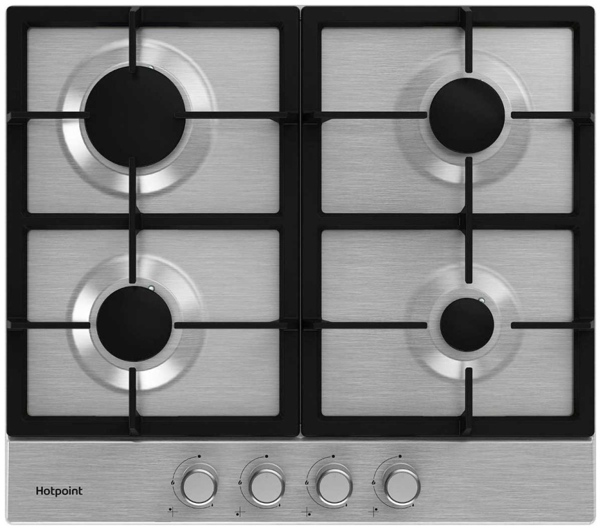 Газовая варочная панель Hotpoint HGMT 641 IX 58 см, 4 конфорки электроподжиг газконтроль, серебристый фото 1